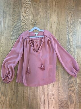 Joie Mauve Tassel Peasant Blouse 100% SILK
